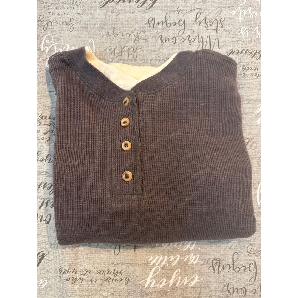 Global Gold Mens XL Waffle Knit Henley Shirt Charcoal Gray Double Layer Thermal